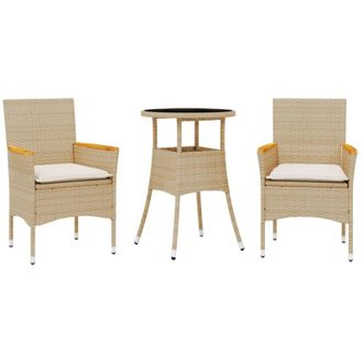 vidaXL Set da Pranzo da Giardino 3 pz con Cuscini Polyrattan e Vetro - Vidaxl