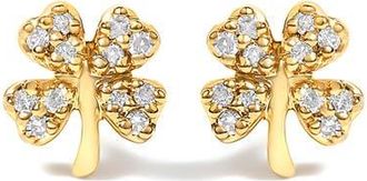 House of Brilliance 10K Yellow Gold Diamond Accent 4 Leaf Clover Stud Earrings at Nordstrom