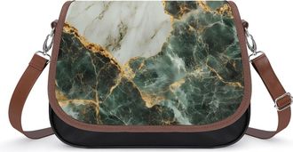 Generic White And Green Marble Crossbody Bags for Women Fashion Leather Shoulder Handbags With Adjustable Strap