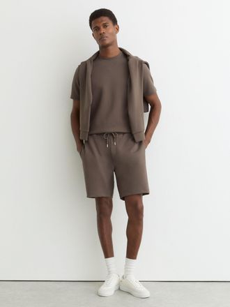 Reiss Light Brown Premium Interlock Drawstring Shorts, Xxl