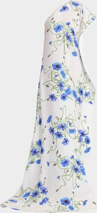 Stella McCartney Twisted Floral-Print One-Shoulder Ruffle Gown