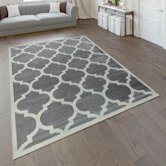 Paco Home Paco Home - Alfombra Dise&ntilde;o Sal&oacute;n Alfombra Tejido Plano Tendencia Moderna En Gris Y Blanco 120x170 Cm