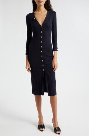 L'agence Kyra Rib Three-Quarter Sleeve Sweater Dress in Midnight/Gold at Nordstrom Rack, Size Medium