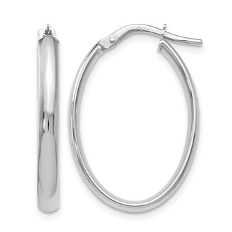 Diamond2Deal 10K White Gold Oval Shape Hoop Earrings