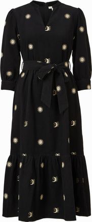 Yumi Black Cosmic Embroidery Cord Midi Shirt Dress (UK, Numeric, 14, Regular, Regular, Black)