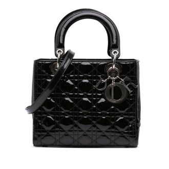 Dior Pre-owned Womens Lady Medium Black Patent Leather Silver - One Size