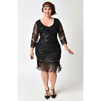 Unique Vintage Plus Size 1920s Margaux Flapper Dress in Black at Nordstrom, Size 1X