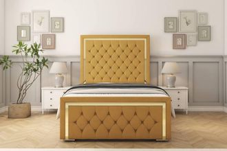 Sloomy Sofia Gold Plush Frame-Mattress - 50 Upholstered Headboard in Mustard | Size: Small Single