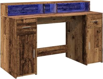 Berkfield Home Soft Desk with LED Lights Old Wood 140x55x91 cm Engineered Wood in Brown | Size: 140 x 55 x 91 cm