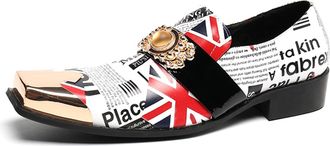 Generic Mens Slip On Shoes Penny Loafers - Genuine Leather Dress Shoes with Metal-Square Toe for Prom Wedding Party Disco Bar (11.5,White 2)