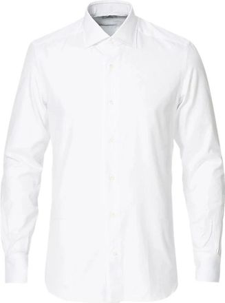 Mazzarelli Formal Shirts, male, White, Size: 3XL White poplin casual shirt Green Stone