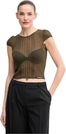 Pinko Tambora T-shirt - Dames - T-shirts - Groen - XS - Katoen - Tops