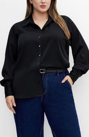 City Chic Amoura Button-Up Shirt in Black at Nordstrom, Size Xl