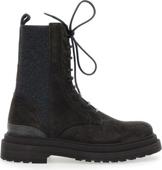 Brunello Cucinelli Lace Up Booties - Dames - Veterlaarzen - Bruin - 37 EU - Schoenen