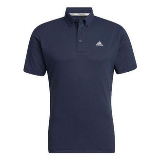 adidas Mens adidas Solid Color Logo Printing Casual Short Sleeve Navy Blue Polo Shirt H64608