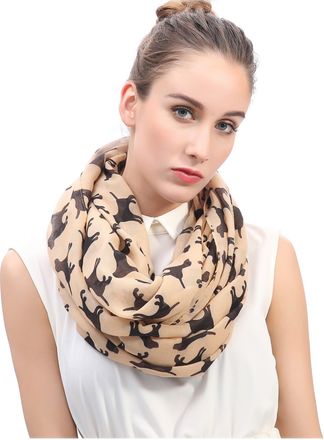 Lina & Lily Labrador Retriever Dog Print Womens Infinity Scarf Snood Lightweight (Camel & Black)