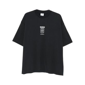 VETEMENTS T-Shirts, male, Black, M, Black Logo Print Crew Neck T-shirt