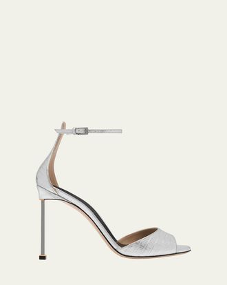 Tom Ford 105mm Embossed Metallic Leather Ankle-Strap Sandals