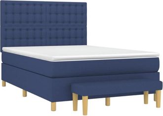 vidaXL Cama Box Spring Con Colch&oacute;n Tela Azul 140x190 Cm Vidaxl
