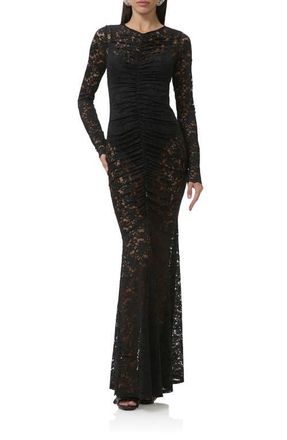 AFRM Jenima Long Sleeve Lace Mermaid Gown in Noir at Nordstrom, Size X-Small