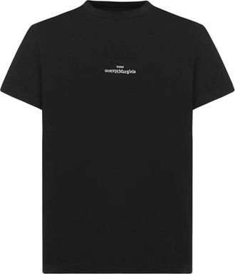 Maison Margiela Zwart Katoenen Jersey T-Shirt met Omgekeerd Logo - Heren - T-shirts - Zwart - L - Katoen - Tops