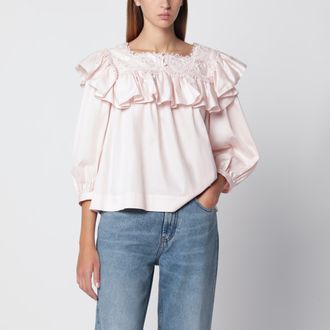 Chlo&eacute; Blusa con ruches rosa in cotone