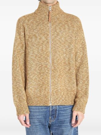 Loewe zip ribbed logo knit cardigan - men - Cotton/Linen/Flax/Polyamide/Modacrylic/Other Materials/Leather - M - Neutrals