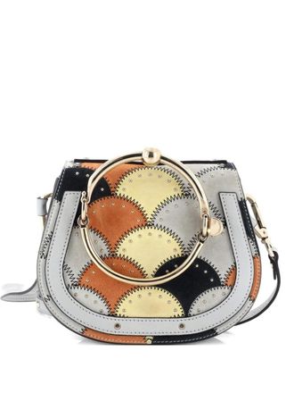 Chloé Nile Patchwork Studded Leather with Suede Small crossbody bag - Grigio