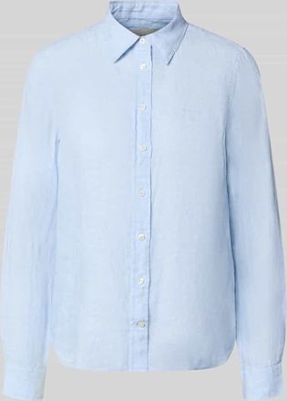 GANT Regular Fit Leinenbluse mit Label-Stitching in Hellblau, Gr&ouml;&szlig;e 34