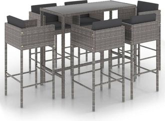vidaXL Set Muebles De Bar Jard&iacute;n 7 Pzas Y Cojines Rat&aacute;n Sint&eacute;tico Gris Vidaxl
