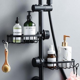 OEM 2 Piezas, Almacenamiento Para Ba&ntilde;o, Acero Inoxidable, Soporte Para Gel De Ducha Sin Necesidad De Taladrar, Para Varilla De 20-30 Mm, Negro