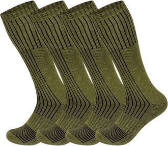 Generic 1 Pair-Mens Long Military Combat Crew Boot Socks Army Combat Hiking Walking Moisture Wicking Cushioned Socks-Army Green-One Size