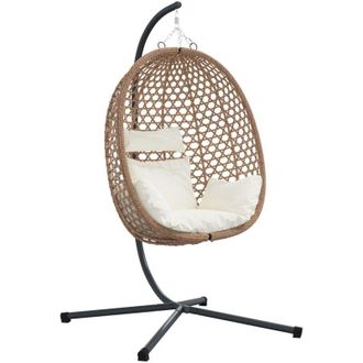 vidaXL Silla Huevo Colgante Manual Crema Claro 104 X 100 X 191 Cm Vidaxl