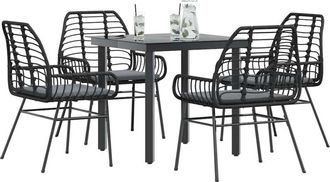 vidaXL Juego De Comedor Jard&iacute;n 5 Piezas Cojines Rat&aacute;n Sint&eacute;tico Negro Vidaxl