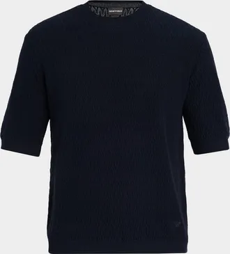 Emporio Armani Men & apos;s Tonal Wave Short-Sleeve Crewneck Sweater