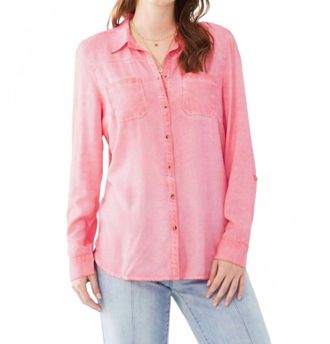 FDJ Frankie Long Sleeve Cotton Gauze Shirt In Flamingo Pink