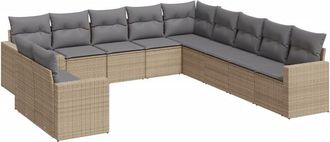 vidaXL Set De Sof&aacute;s De Jard&iacute;n 11pzas Con Cojines Rat&aacute;n Sint&eacute;tico Beige Vidaxl