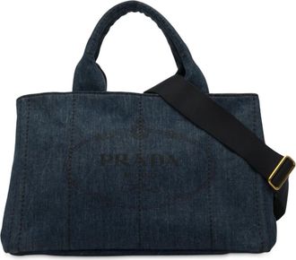 Prada 2013-2025 Denim Canapa Logo satchel - Blu