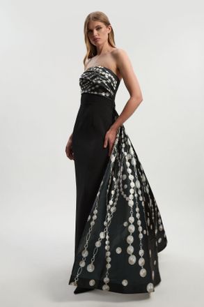 Karen Millen Womens Archive Collection - Pearl Chain Print Corset Maxi Dress - Black - Size 10 UK