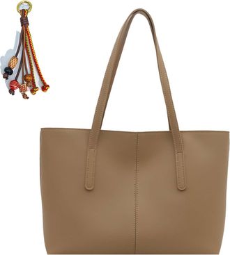 Generic Large Vintage Tote Bags for Women, Vegan Leather Shoulder Bag Laptop Bags, Lightweight Casual Commuting Handbags with Chic Pendant for School Work Tra