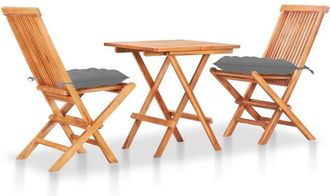 vidaXL Set De Bistr&oacute; 3 Pzas Madera Maciza De Teca Con Cojines Grises Vidaxl