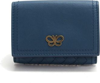 Bottega Veneta Butterfly Dark Blue Leather Wallet (Tri-Fold) (Pre-Owned)
