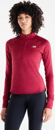 New Balance Womens RC Essential Heat Grid 1/2 Zip in Red Poly Knit, size X-Small