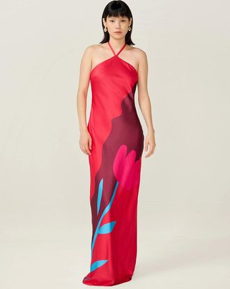 Omnes Womens Andy Dress in Tulip Collage Print - Red - Size: 12