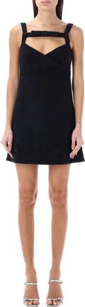 Patou Black Bow-neckline Tweed Minidress