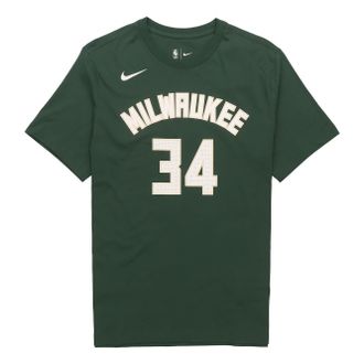 Nike Mens Nike NBA Basketball Sports Round Neck Short Sleeve Milwaukee Bucks No.34 Green T-Shirt CV8535-326