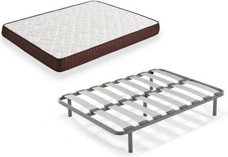 HOGAR 24 Hogar24 - Zr27 - Colch&oacute;n + Somier Edra Laminas Madera Haya Vaporizadas Con Tacos Anti-ruido, Tubo De Acero 40 X 30, Con Juego De 4 Patas Roscadas Incl