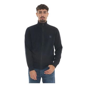 HUGO BOSS Cardigans, male, Blue, 3XL, Zip Cardigan with Side Logo