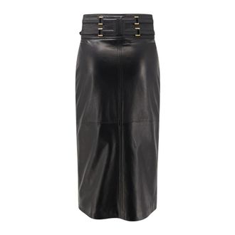 Elisabetta Franchi Rokken, Dames, Zwart, M, Leer, High-waisted Leather Skirt
