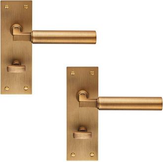 Loops 2x PAIR Round Bar Handle on Slim Bathroom Backplate 150 x 50mm Antique Brass